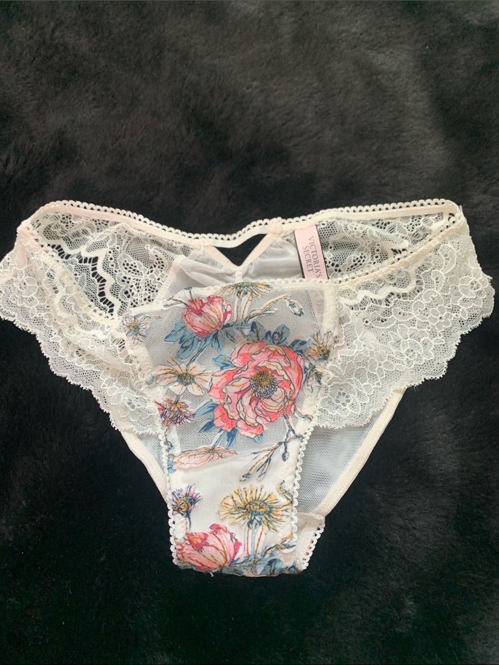 Victoria's Secret Floral Lace Bikini Panty with Pink & Blue Blooms active sale!
